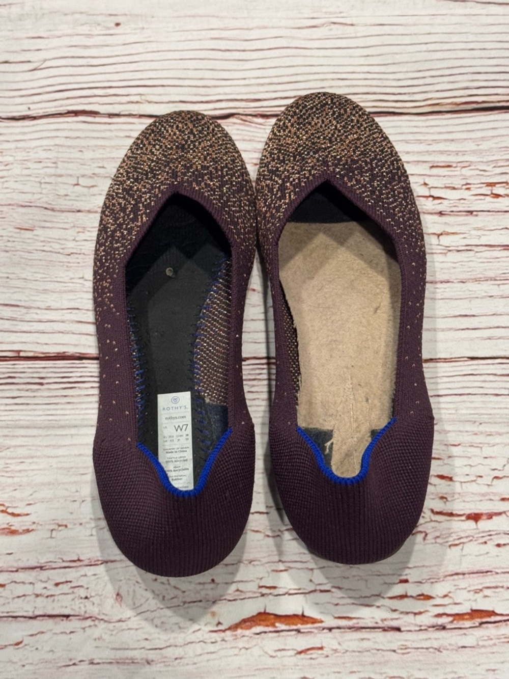 Rothy’s The Flat in Eggplant Rose Gold Metallic Sz 7 - Picture 7 of 9